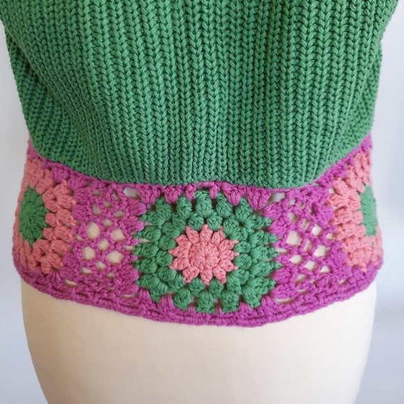 Green ASOS Crochet Crop Top Hippie Festival Size 14 - Picture 5 of 7